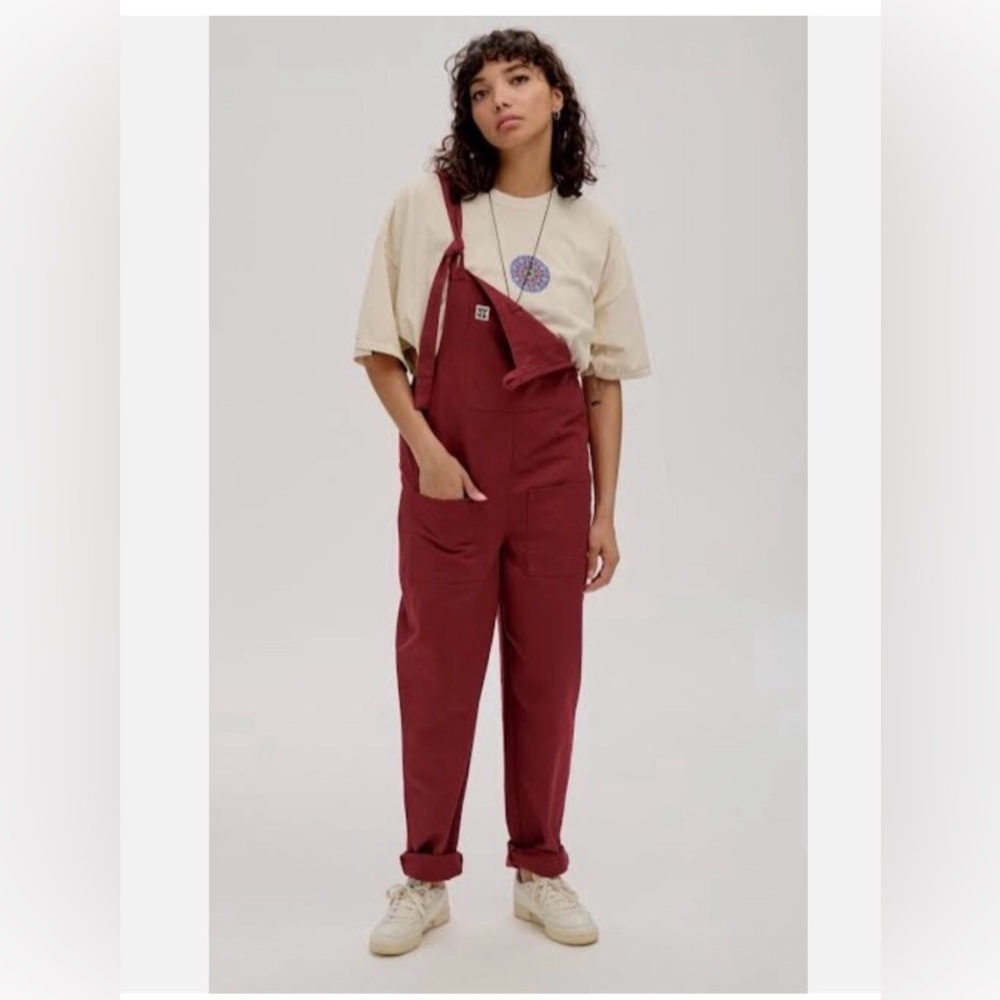 Lucy & Yak Women's Cotton Dungarees/Overalls, Brick Red Maroon